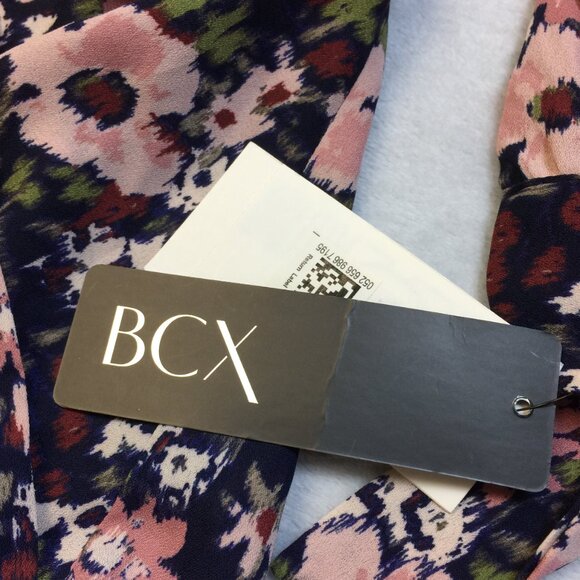 New! BCX Surplice Wrap Blouse Top S Woman's Blue Pink Floral 3/4 Tie Sleeve - Picture 10 of 16